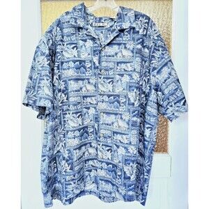 Batik Bay Blue Hawaiian Shirt XXL Tropical‎ Luau 100% Cotton Button-Down Retro
